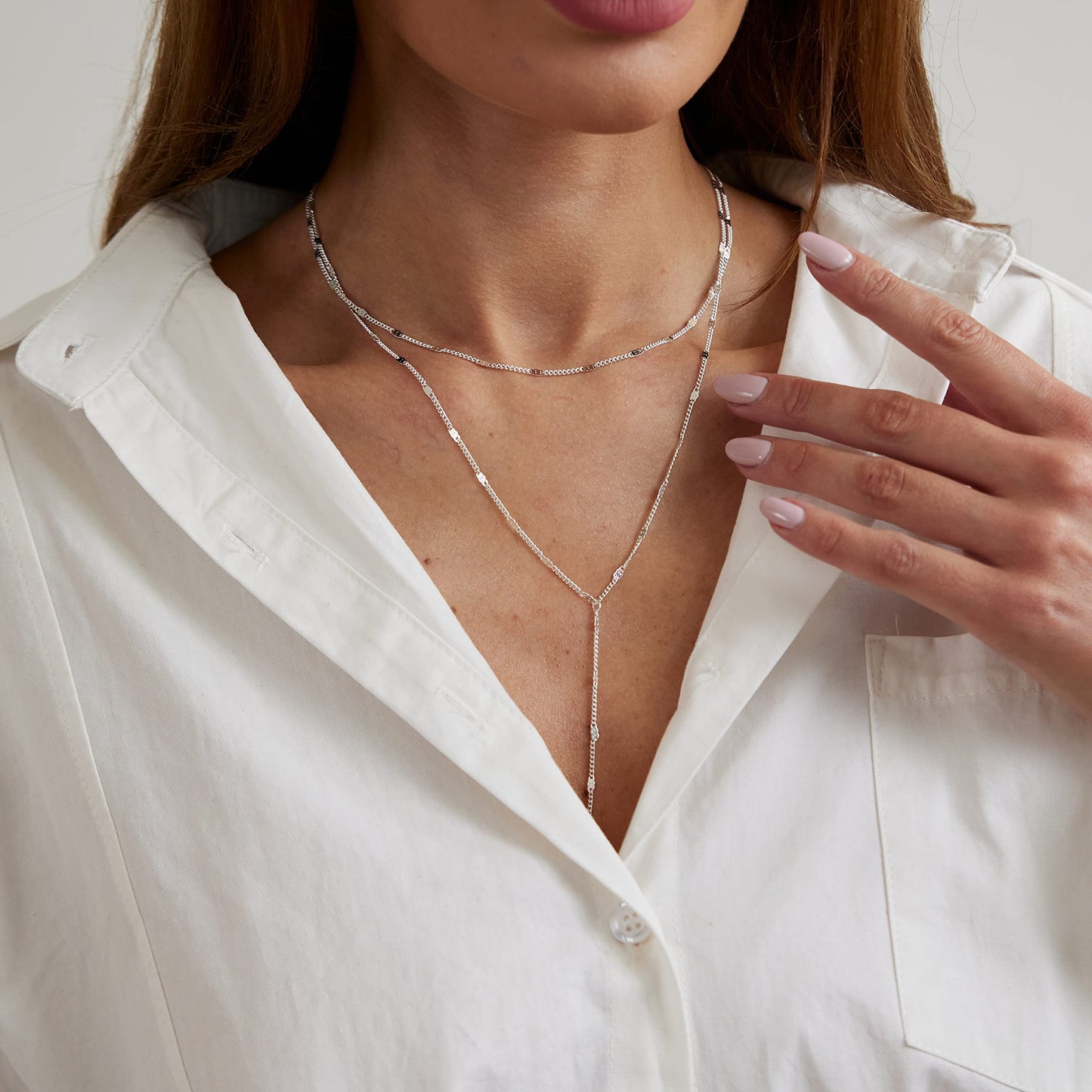 Sewyer Silver Y Necklace for Women 14K Gold Plated Y-Shaped Drop Necklaces CZ Long Necklace Cubic Zirconia Pendant Layered Long Lariat Necklace Women Jewelry