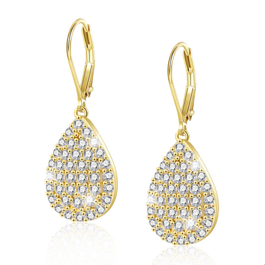 Gold Teardrop Earrings, ALEXCRAFT 14K Gold Dangle Leverback Earring for Women Trendy Hypoallergenic Goldplated Sterling Silver Cubic Zirconia Waterdrop Teardrop Dangling Drop Earrings for Women