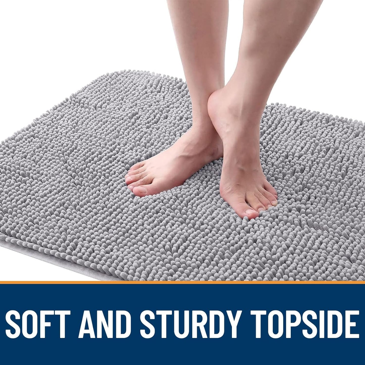 OLANLY Dog Door Mat - Absorbent Non-Slip Chenille Mat for Muddy Paws | Quick Dry, 44x32, Light Grey