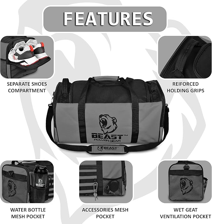 Duffel Gym Bag For Women with Shoe Compartment, Sports Bag with Zippered Pockets, Adjustable Straps Duffle Gym Bag For Men