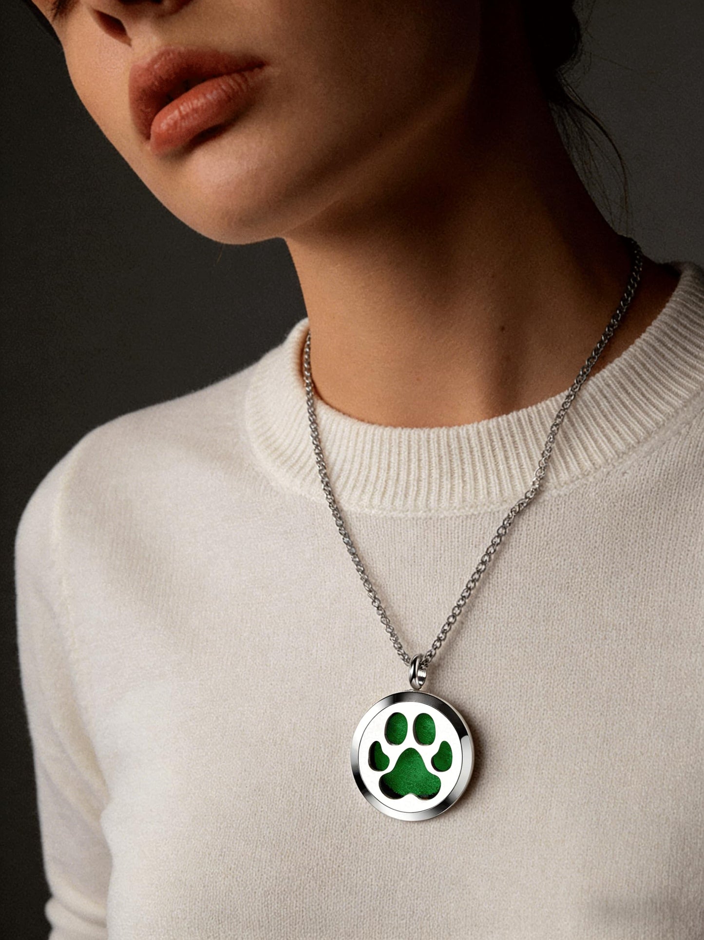 Popeoiuh Dog Paw Essential Oil Diffuser Necklace - Aromatherapy Charm Locket Stainless Steel Chain Diffuser Pendant Jewelry for Women Men Teen Birthday Christmas