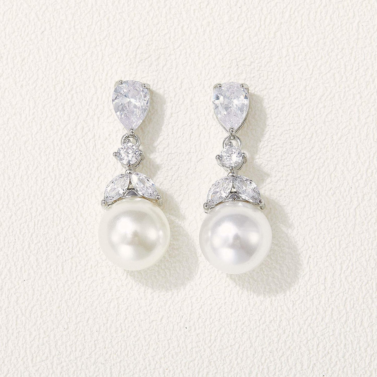 SWEETV Cubic Zirconia Pearl Drop Wedding Earrings for Brides, Ivory Camellia Bridal Pearl Earrings for Bridesmaid Jewelry Gift