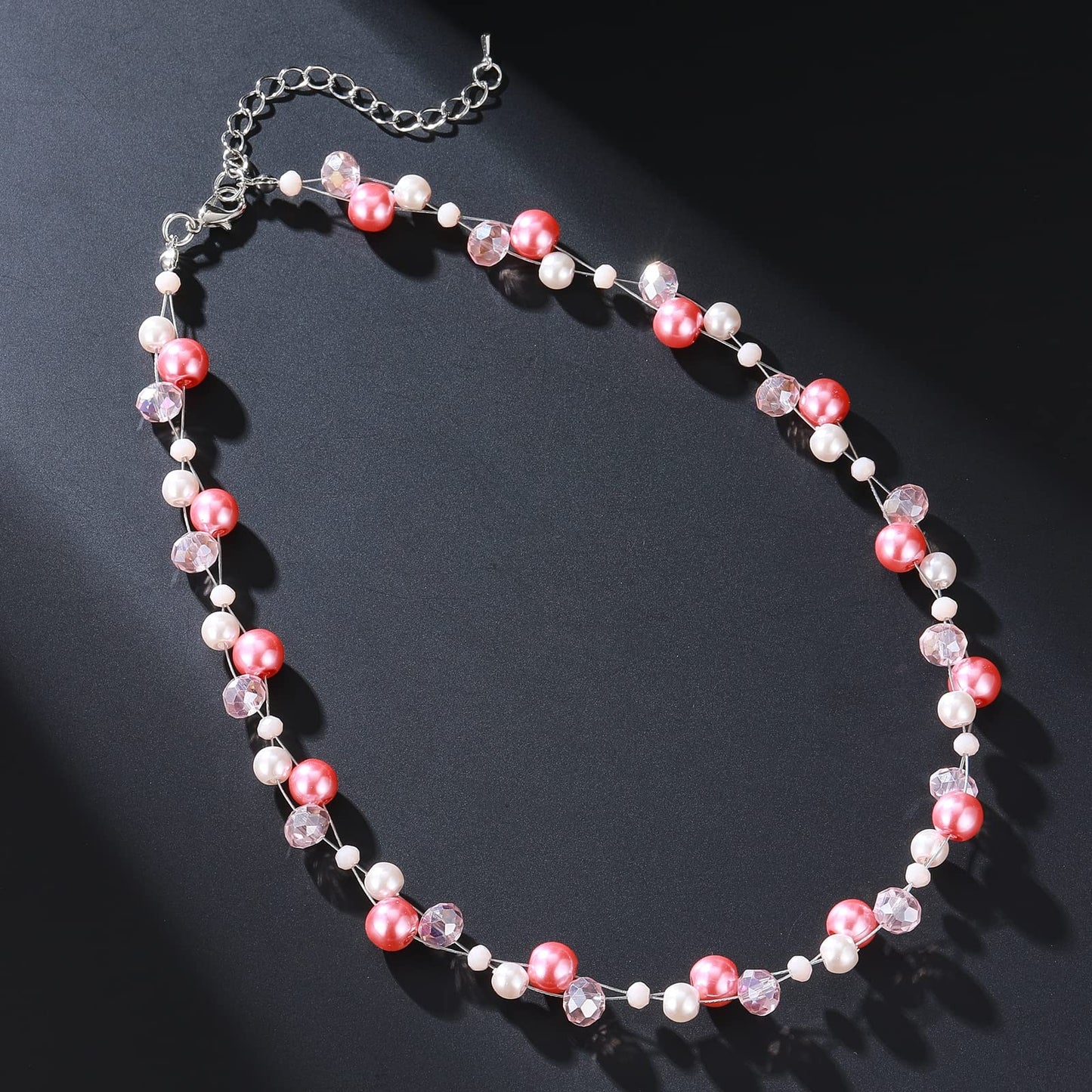 Short Beaded Turquoise Necklace For Women - Fashion Jewelry with Pearl and Crystal Bead, Birthday Gifts For Women (27-Plum Pink)