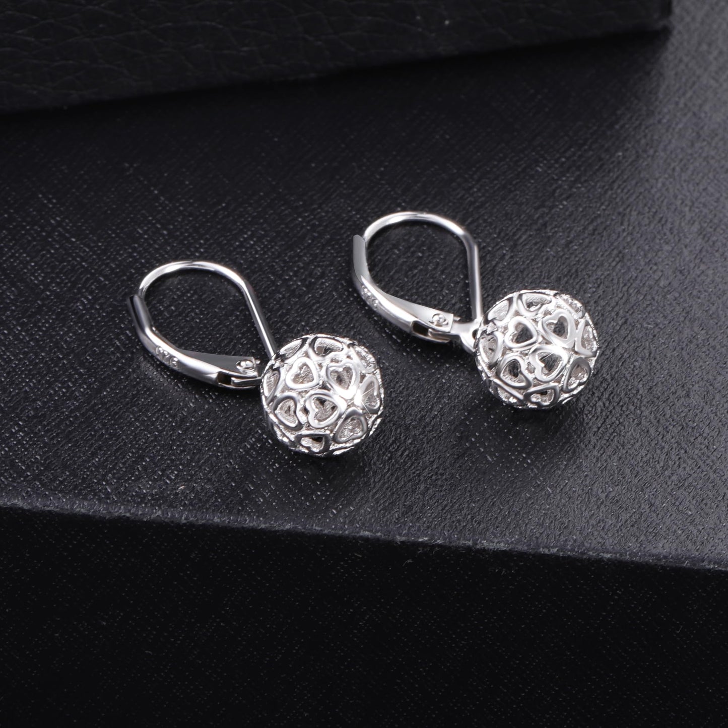 LANCHARMED 925 Sterling Silver Ball Dangle Drop Earrings for Women, Trendy French Style Heart Leverback Earrings Hypoallergenic Jewelry