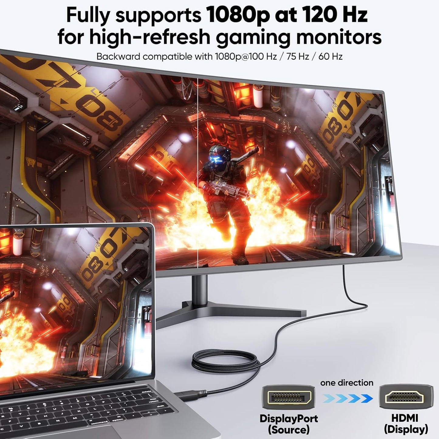 3ft, 4K@30Hz 1080P@120Hz HDMI1.4, Display Port to HDMI Cable [One-Direction] DisplayPort to DP (Source) to HDMI