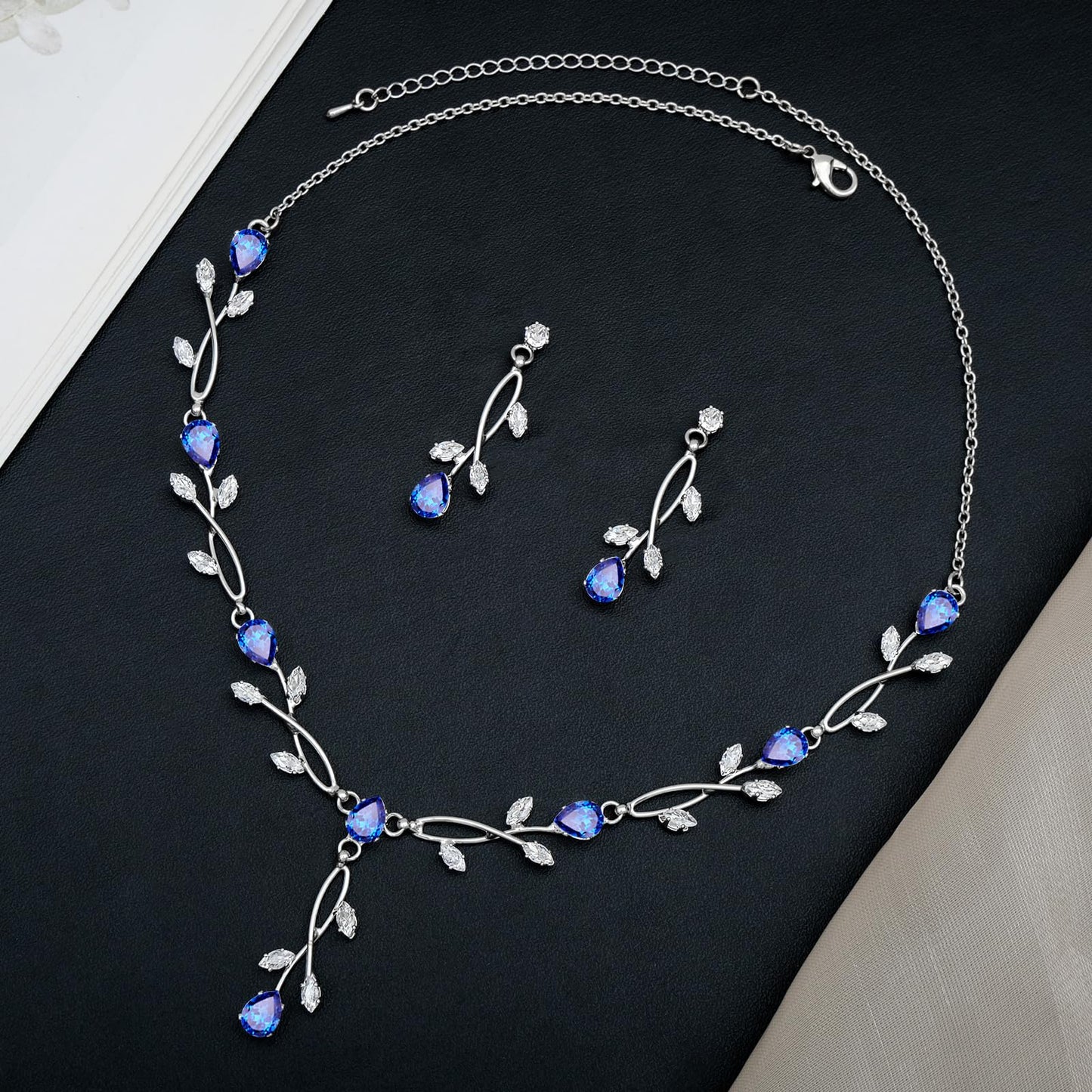 CSY Elegant Bridal Jewelry Sets Clear Cubic Zirconia Wedding Necklace Earrings Bracelet Set for Birdes Bridesmaids CZ Prom Jewelry (Royal Blue-Necklace Earrings Bracelet)
