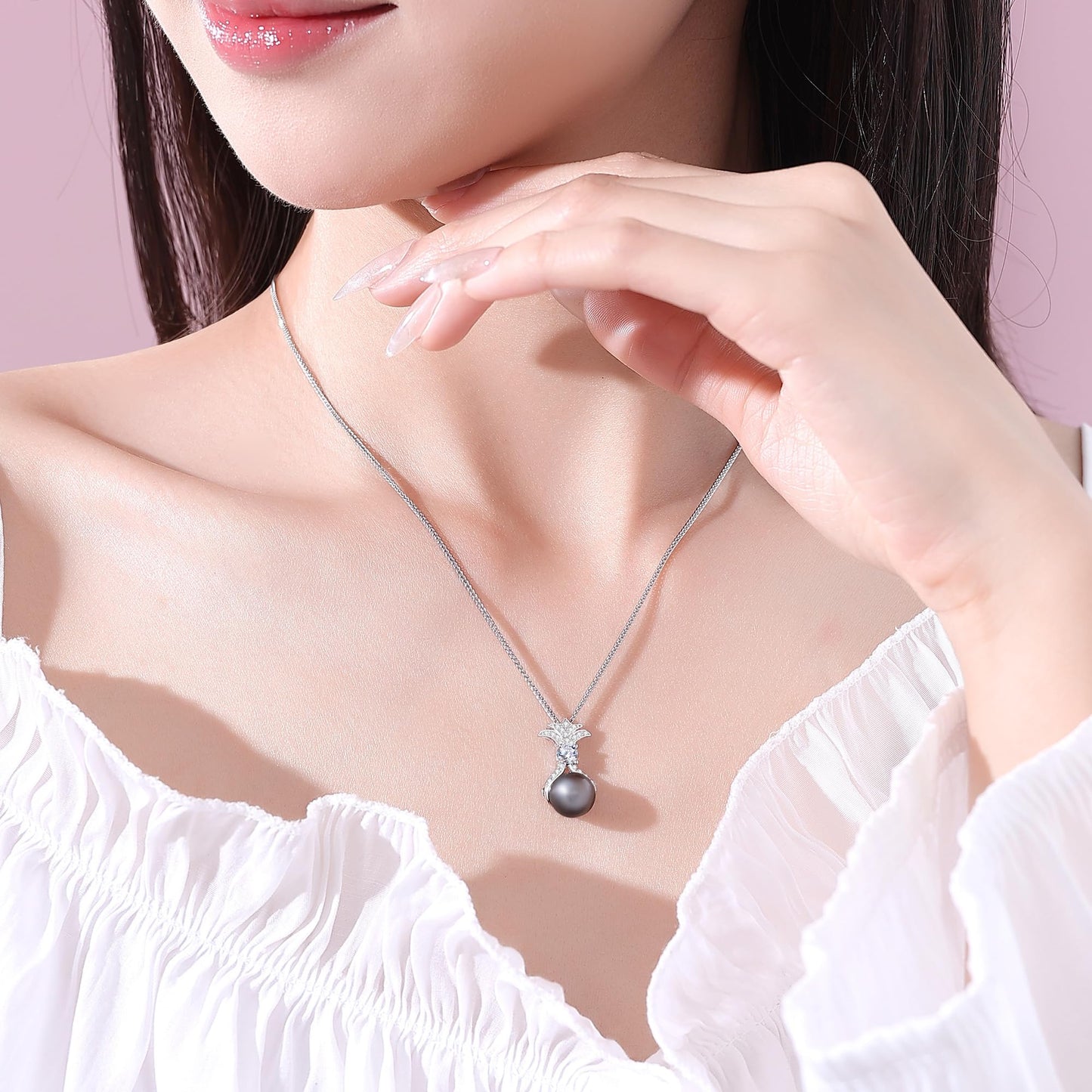 Pearl Necklaces for Women, Anniversary Birthday Gifts for Wife, Mom, Dauhter, Girlfriend, Grandma (Black 9-10mm)