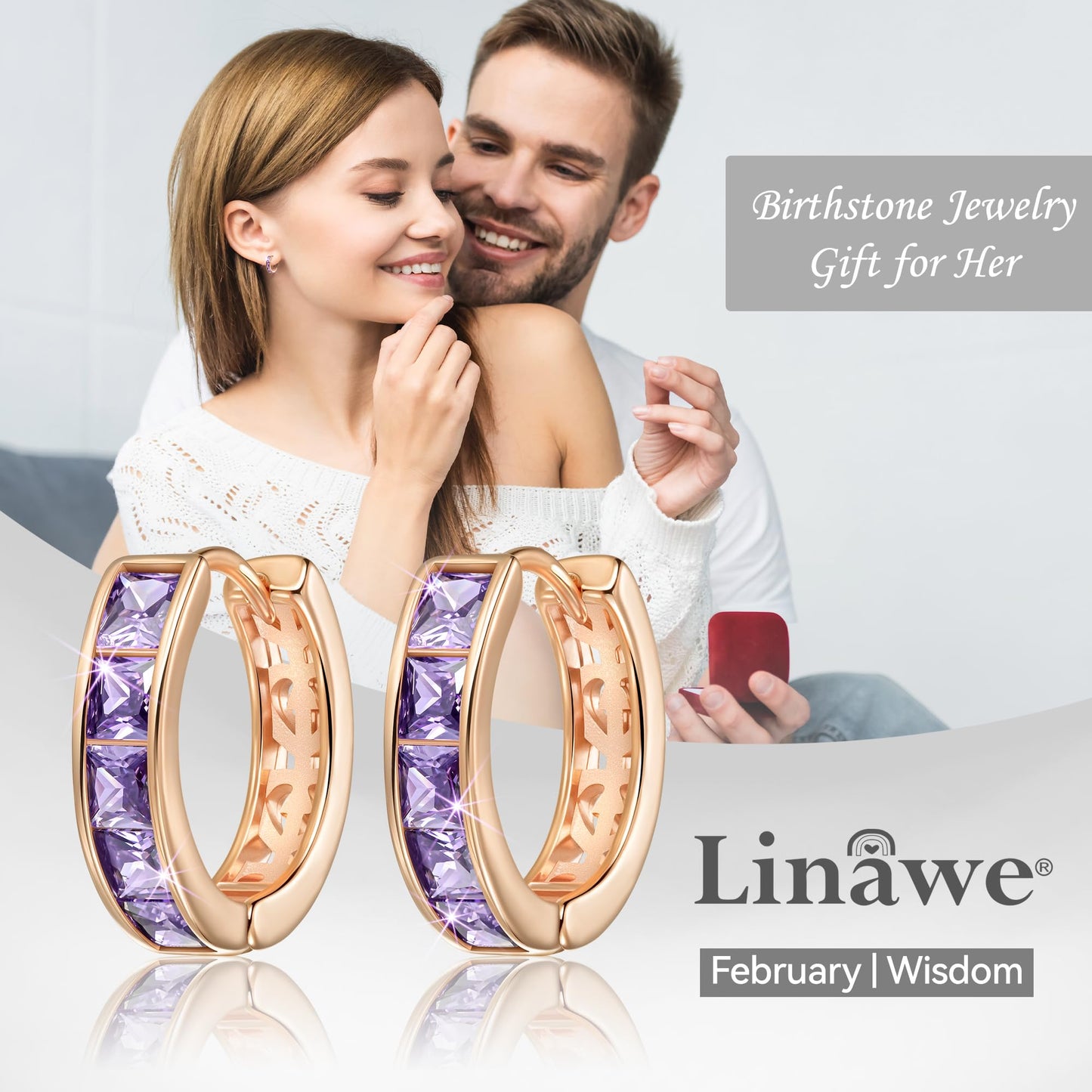Linawe Hoop Earrings Rose Gold, Purple Earrings for Women Trendy, Amethyst Cubic Zirconia Rhinestone Earrings Studs, Helix Small Hoop Huggie Earrings, Tragus Safety Pin Cartilage