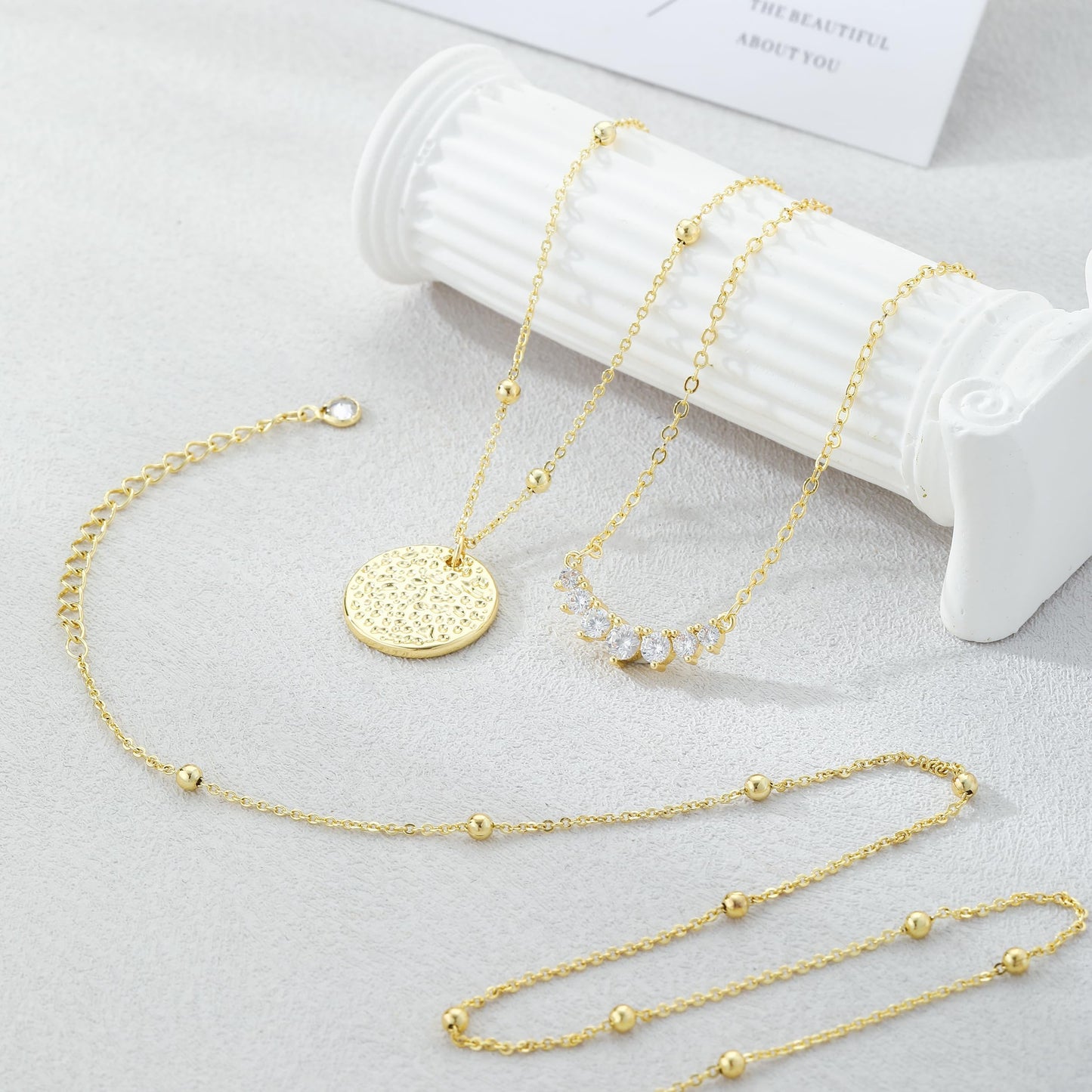 Hothrty Layered Gold Necklaces for Women Trendy Dainty Necklace Stack Coin Simple Circle Cubic Zirconia Pendant Bead Necklaces Set Gold Necklace Jewelry for Women
