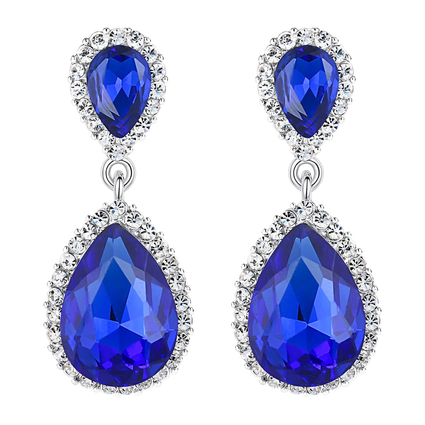 EVER FAITH Women's Austrian Crystal Wedding Tear Drop Dangle Earrings Royal Blue