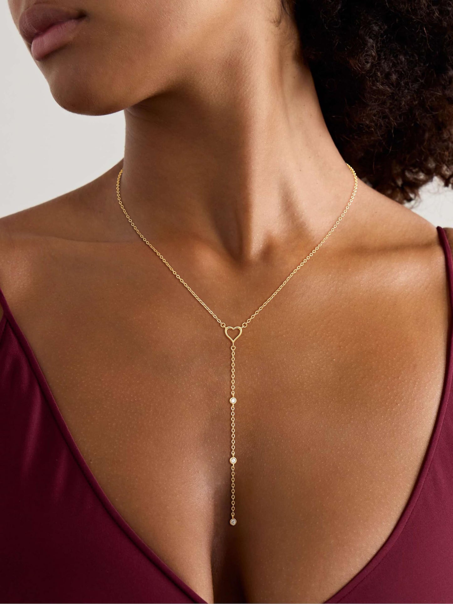 CHESKY Lariat Gold Necklace for Women, Dainty Long Necklace 14k Gold Plated Y-Shaped Pendant Necklace Trendy Love Necklaces Simple Gold Jewelry for Women Gifts
