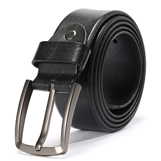 KEECOW Men's 100% Italian Cow Leather Belt Men With Anti-Scratch Buckle,Packed in a Box (Black-1003, 34-38)
