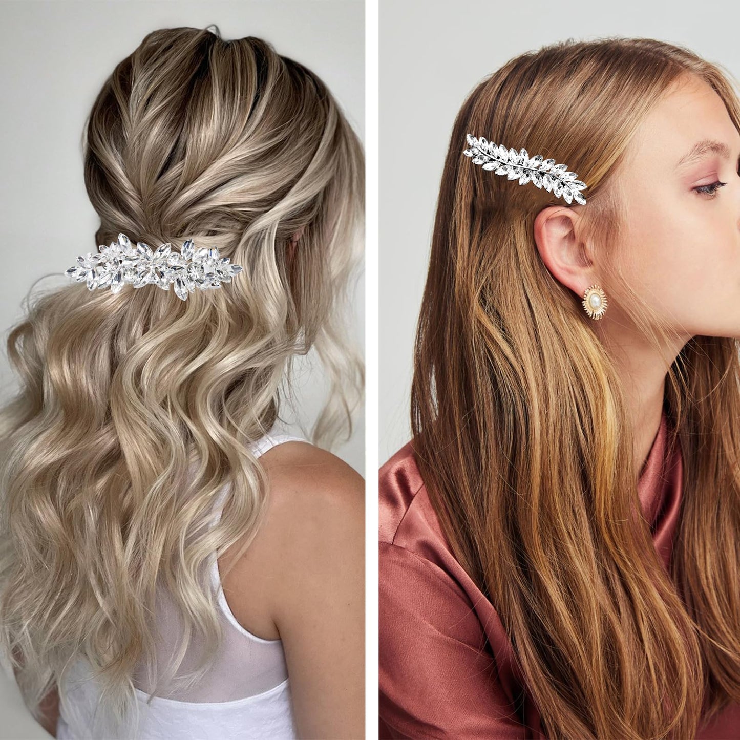 3 Pieces Rhinestone Bridal Hair Clips Leaf Wedding Hair Pins Crystal Bobby Pins Silver Hairpin Jewelry Barrette for Brides Bridesmaids Flower Girls