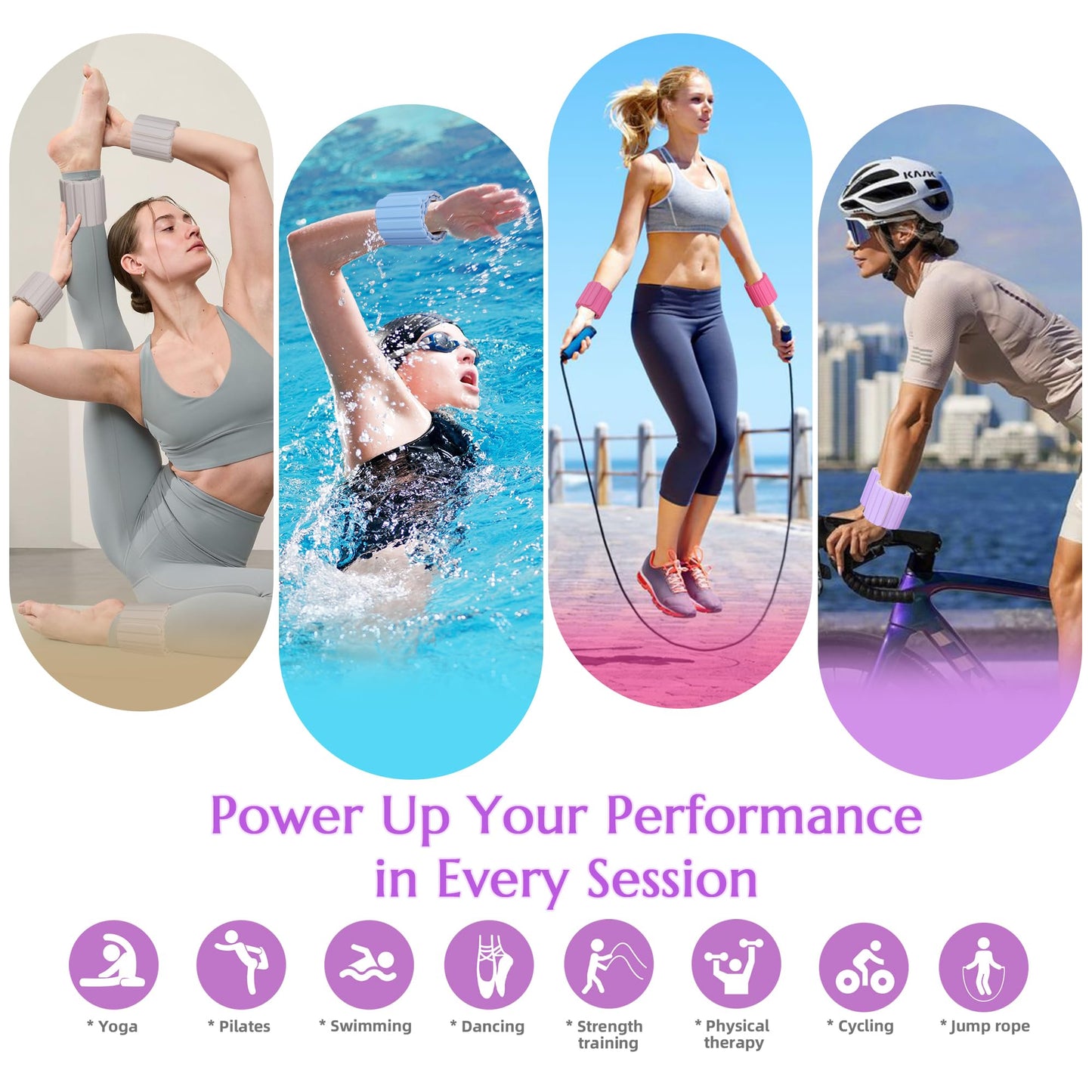 BECOJADDE Wrist Weights Ankle Weights for Women 1 Pair (2.2 lb Each) Silicone Magnetic Leg Arm Weighted Bracelet for Home Yoga Pilates Gym Workout Walking Jogging, Yellow Lavender