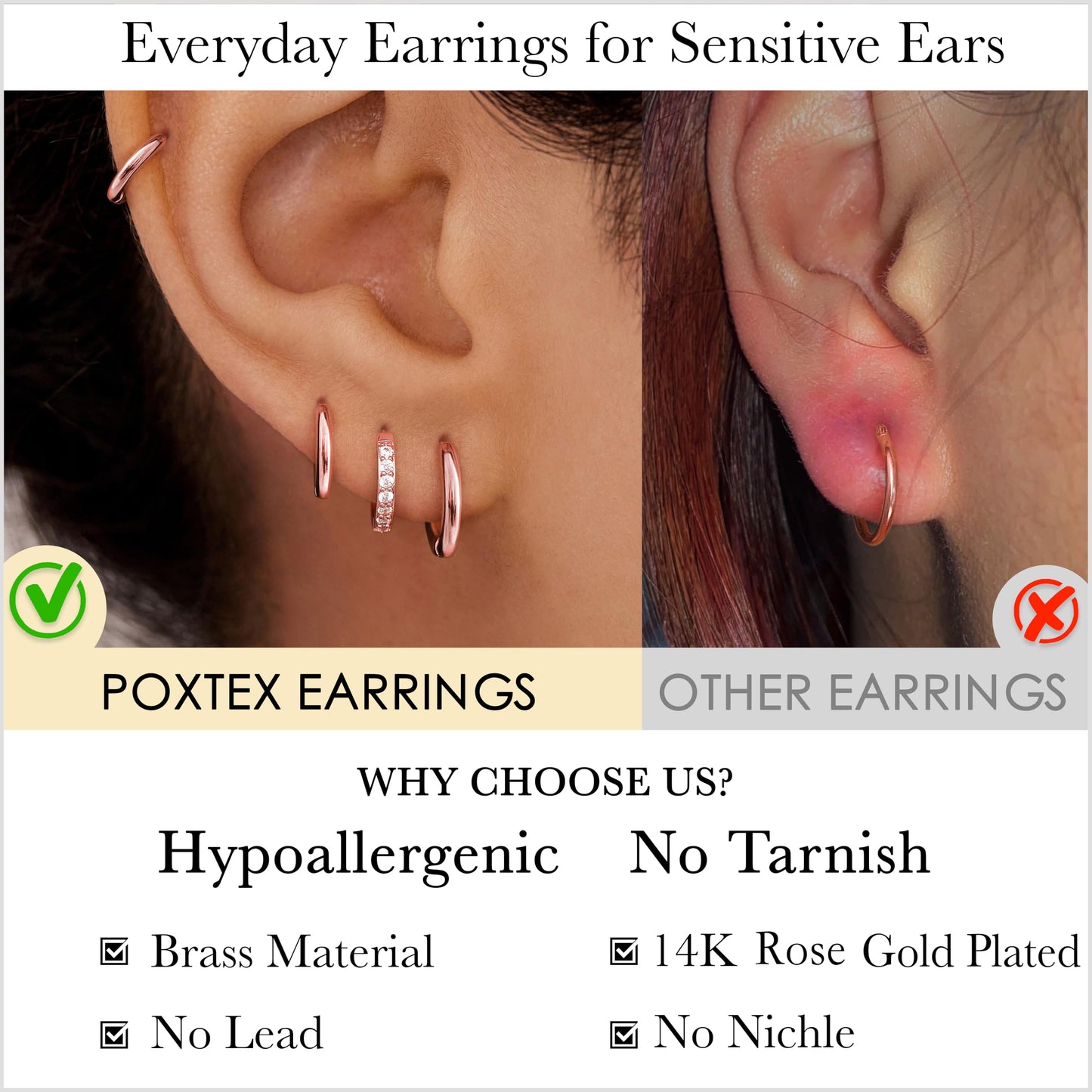Rose Gold Hoop Earrings for Women, Small Huggie Hoop Earring for Men, Hypoallergenic Cute Trendy Mini Thin Tiny Cartilage Stacks Earrings Sets for Women Multiple Piercing Jewelry Gift Clip On