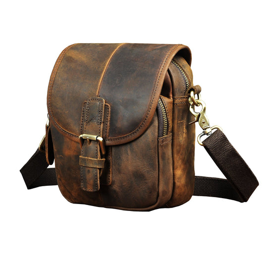 Le'aokuu Men Leather Fashion Mini Messenger Crossbody Bag Designer Hook Organizer Waist Hip Bum Belt Bag Pack (0 1168 brown)