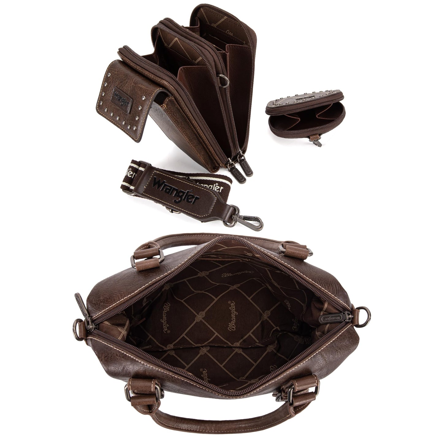 Wrangler 3Pcs Doctor Bag Set for Women, Top Handle Satchel Purse Barrel Handbags Cell Phone Purse Leather Hobo Bags WG48S-S5110CF