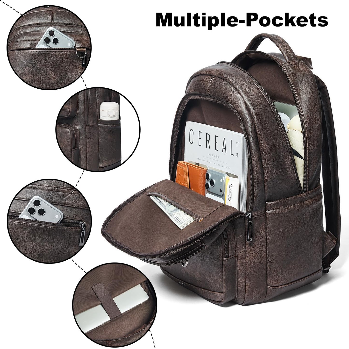 LATMAP Vegan Leather Backpack 17In Laptop Backpack for Women Travel Coffee