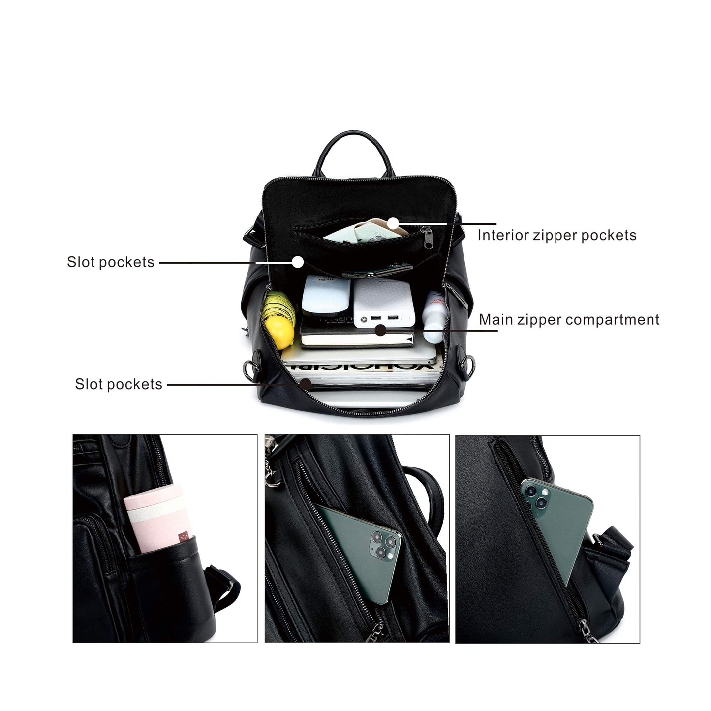 OPAGE Leather Backpack Purse for Women Fashion Tassel Ladies Shoulder Bags Designer Large Backpack Travel Bag