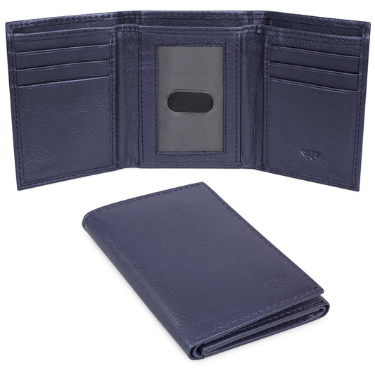 LushLuxeoria Full Grain Genuine Leather Wallet for Men, Handcrafted Travel Wallet, Minimalist Slim Trifold Wallet, Anti-Theft RFID Blocking Wallet - Tri-fold - Navy