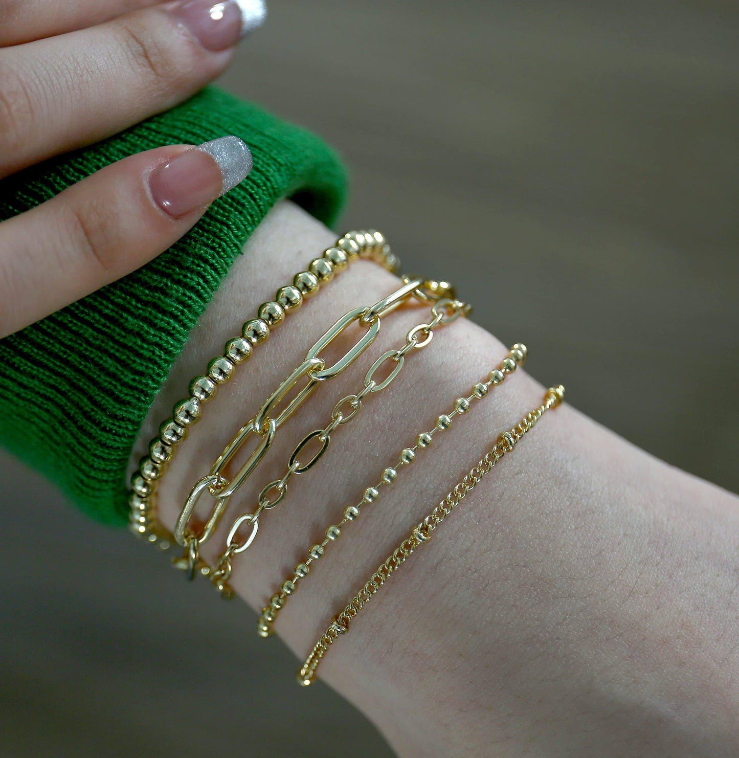 Waterproof Gold Bracelet Stack for Women Non Tarnish,Stainless Steel 14K Gold Plated Dainty Bracelets Layered Paper Clip Bracelet Chain Bracelet for Women Jewelry