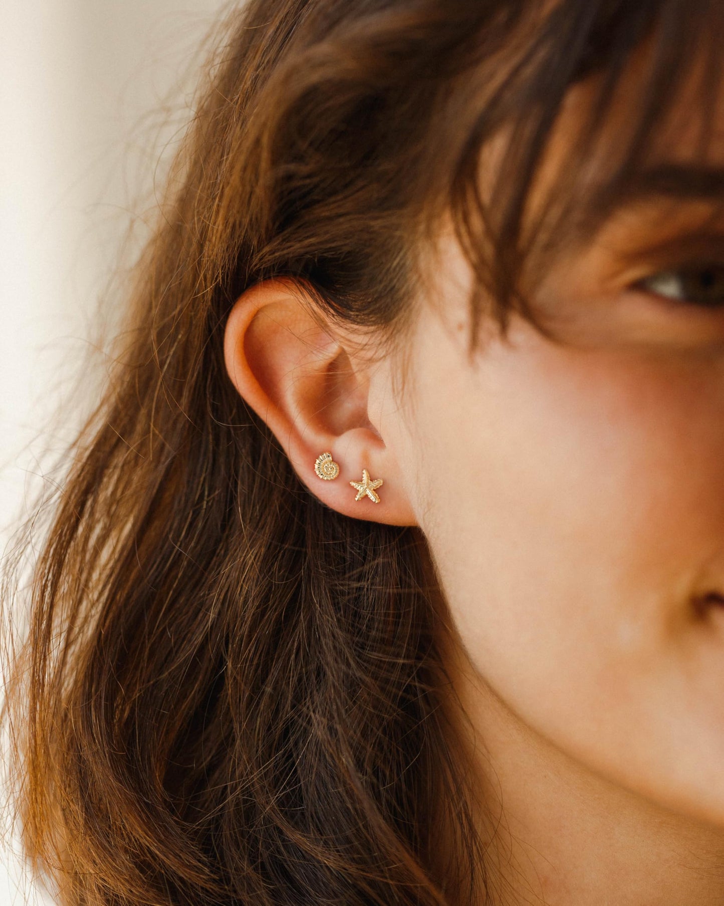 Plenky Gold Earrings for Women - 2 Pairs 14K Gold Plated Small Starfish and Conch Shell Stud Earrings Set Summer Beachy Jewelry for Women Gifts