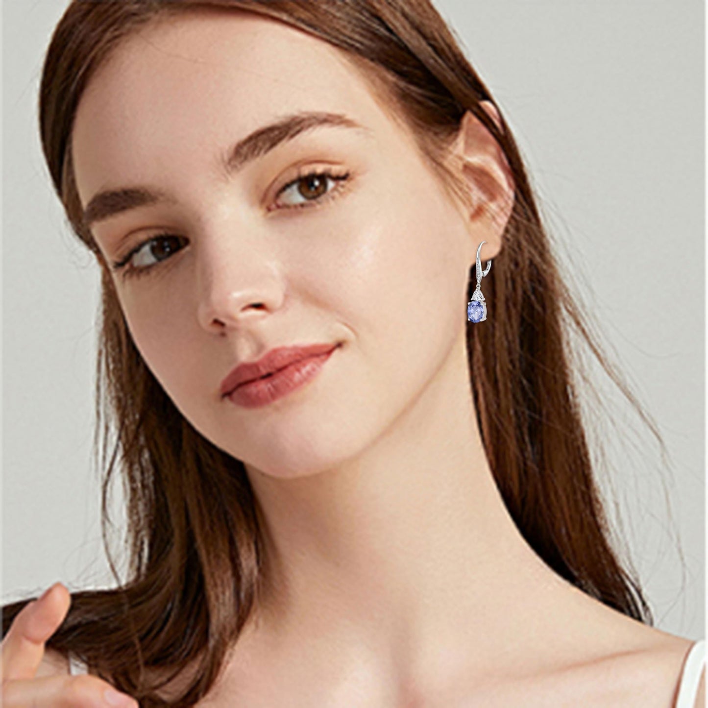 Rocayi Oval Tanzanite Earrings for Women 925 Sterling Silver Dangle Drop Leverback Earrings December Birthstone Jewelry for Her