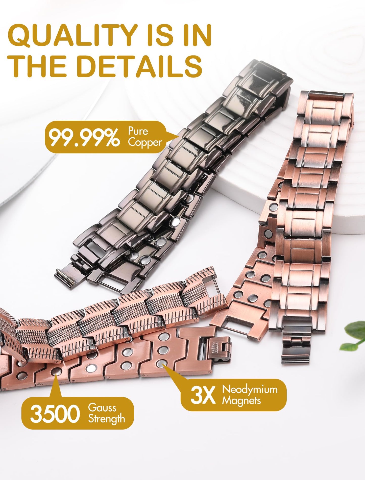 Feraco Copper Magnetic Bracelets for Men, 99.99% Pure Copper Bracelet with 3 Row Neodymium Magnets,Men's Jewelry Gifts