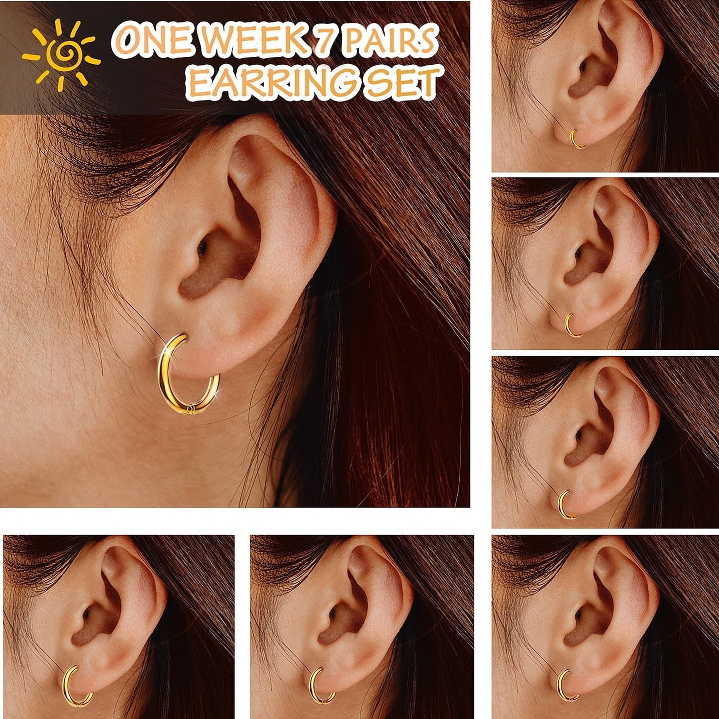 Silver Gold Black Stud Earrings Set 7Pairs Hypoallergenic Cubic Zirconia Titanium Stainless Steel Silver Rose Gold Black Cartilage Stud Hoop Earrings Jewelry Sets for Women Men, 2-8mm CZ Stud Earrings