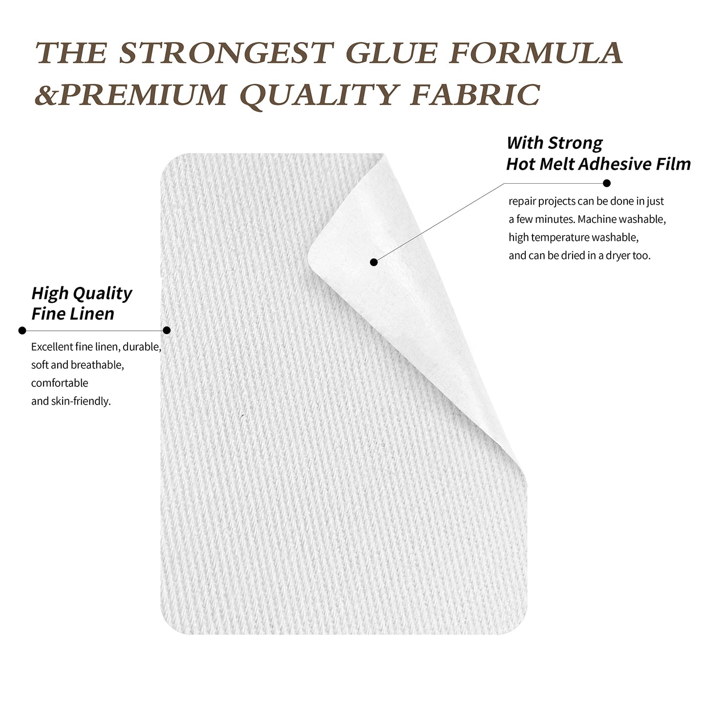 KING MOUNTAIN 100% Cotton Fabric Iron-on Repair Patch, Inside&Outside Clothes Repair Patch, 3"x60" with Backing Glue Repair Decorative Patch kit (White)