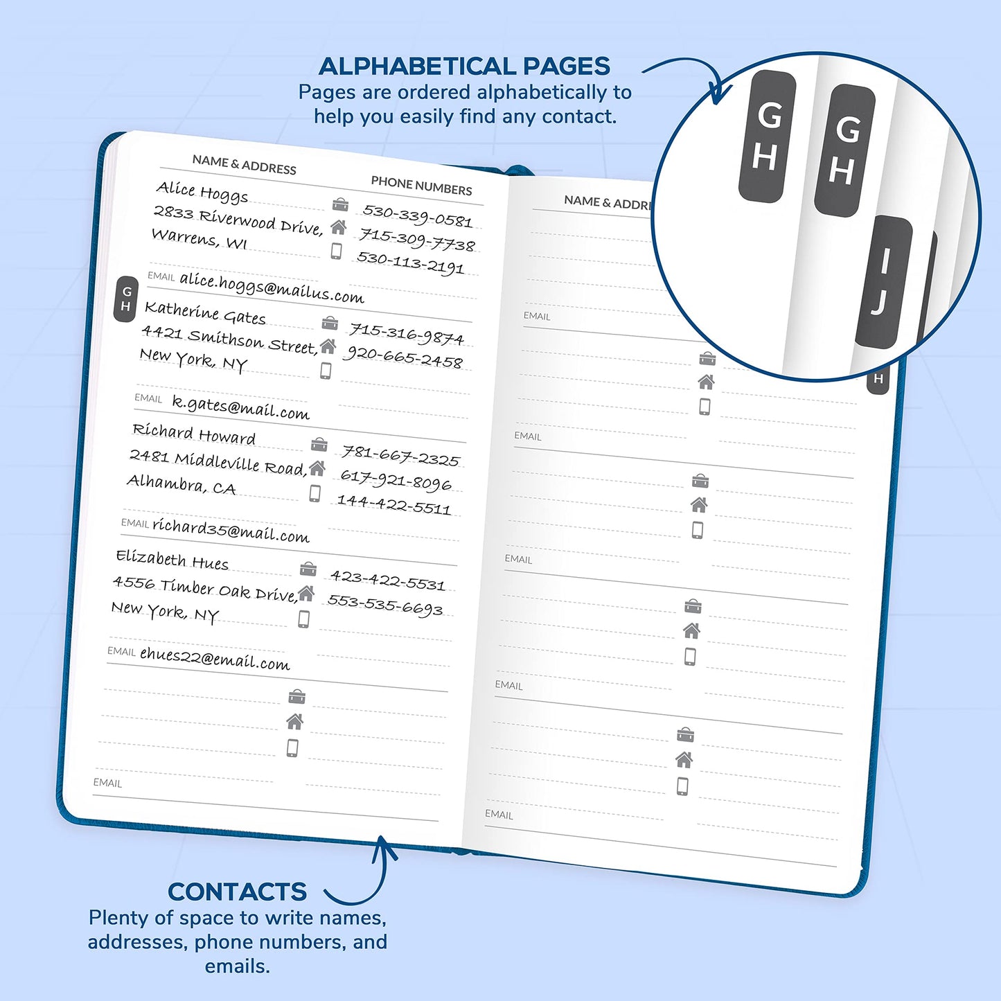 Skyline Address Book – Mini Telephone Contact Book with Password Log for Purse – Small Phone Number Book for Women & Men – Pocket Size, 3.5x6.2″, Hardcover (Mystic Blue)