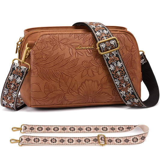 LOVEVOOK Crossbody Bags for Women with 2Pcs Adjustable Strap, Leather Small Purses with RFID Blocking Slots, Shoulder Handbag