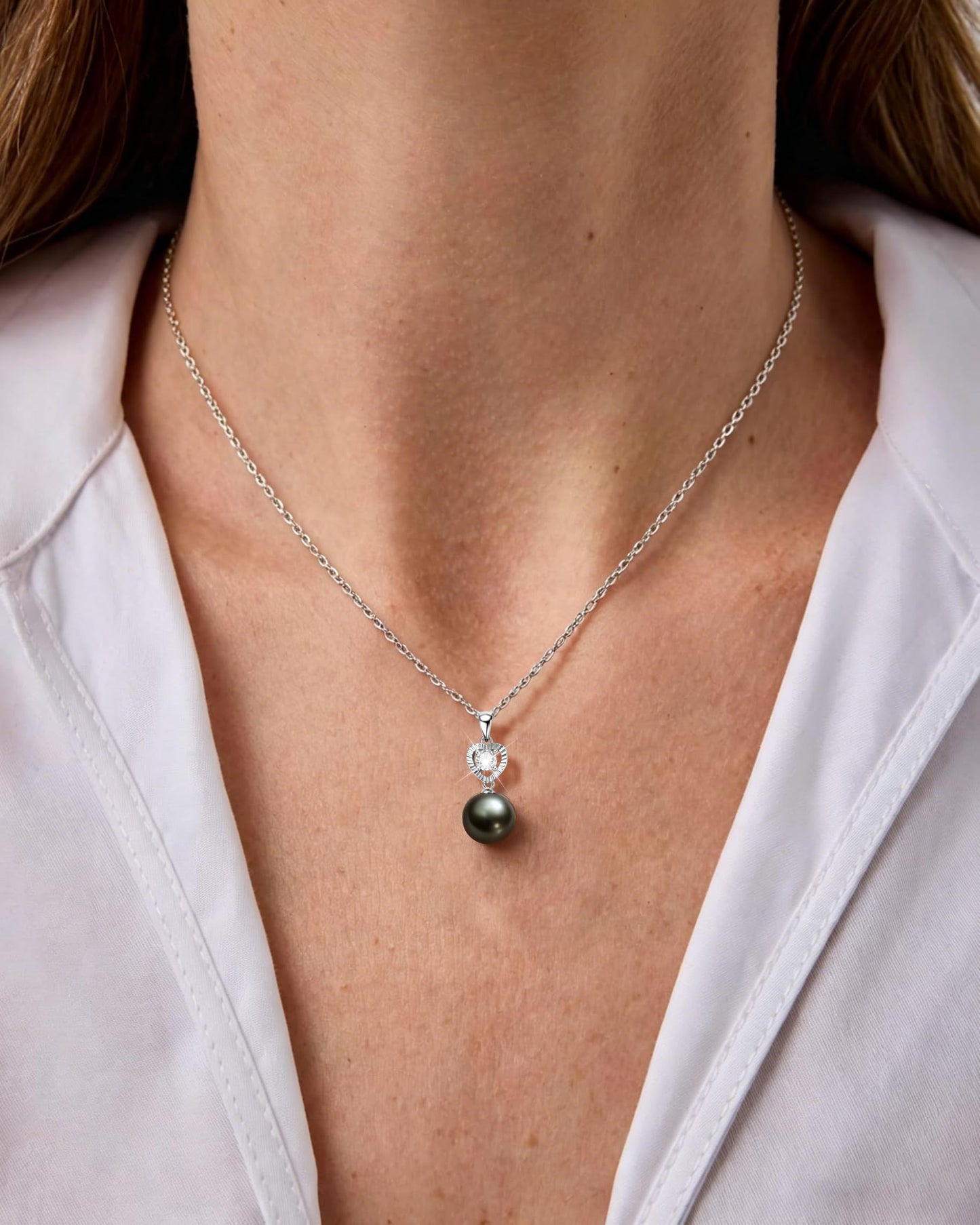 Tahitian Black Pearl Necklaces for Women, 925 Sterling Silver Heart Pearl Pendant Necklace with Moissanite, Birthday Anniversary Jewelry Gifts for Wife Mom