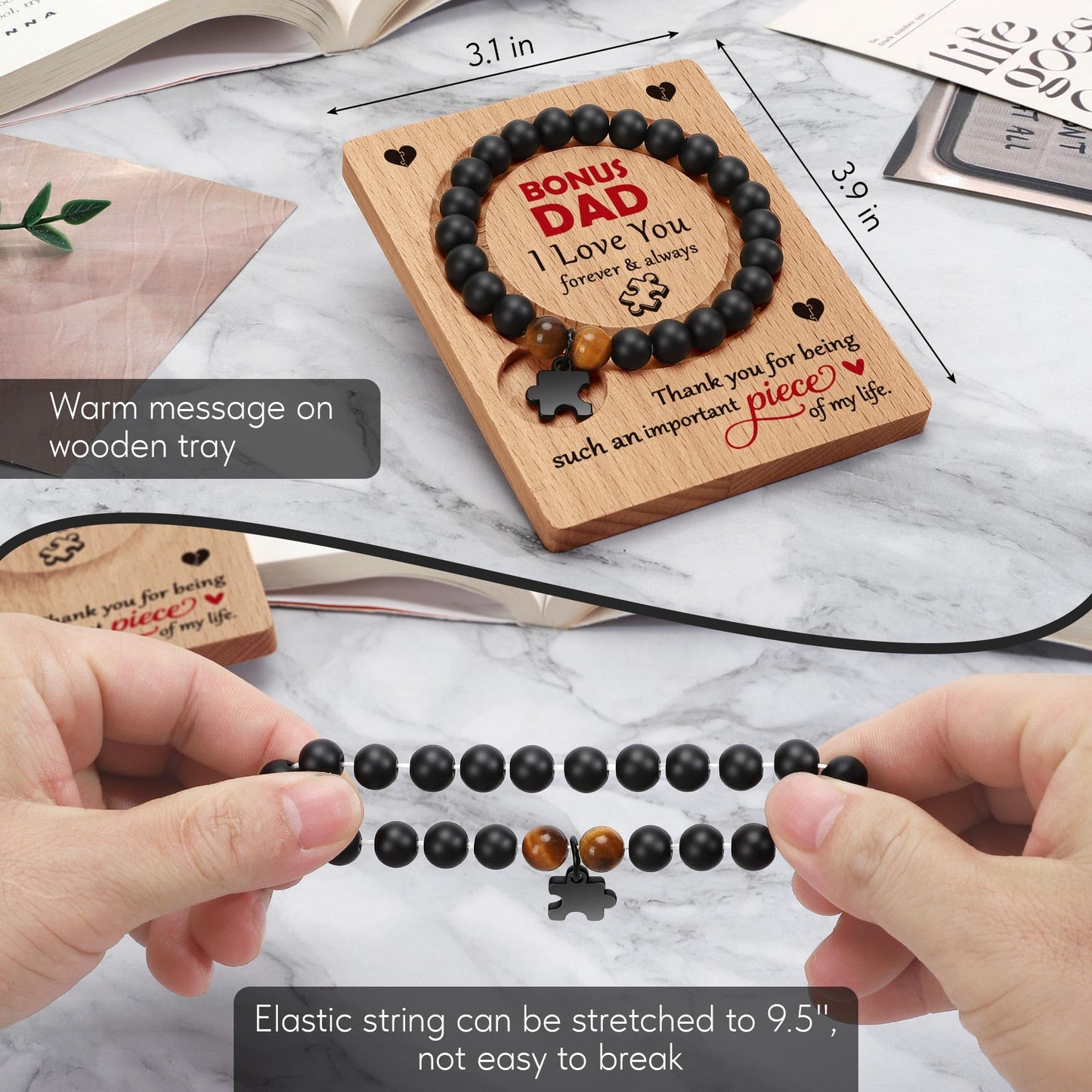 WZHENAINI Bonus Dad Gifts, Father Gift for Dad Fathers Day Birthday, from Daughter Son, Best Dads I Love You Thank You Appreciation Stepdad Bracelet Daddy Papa Father-in-law Gifts