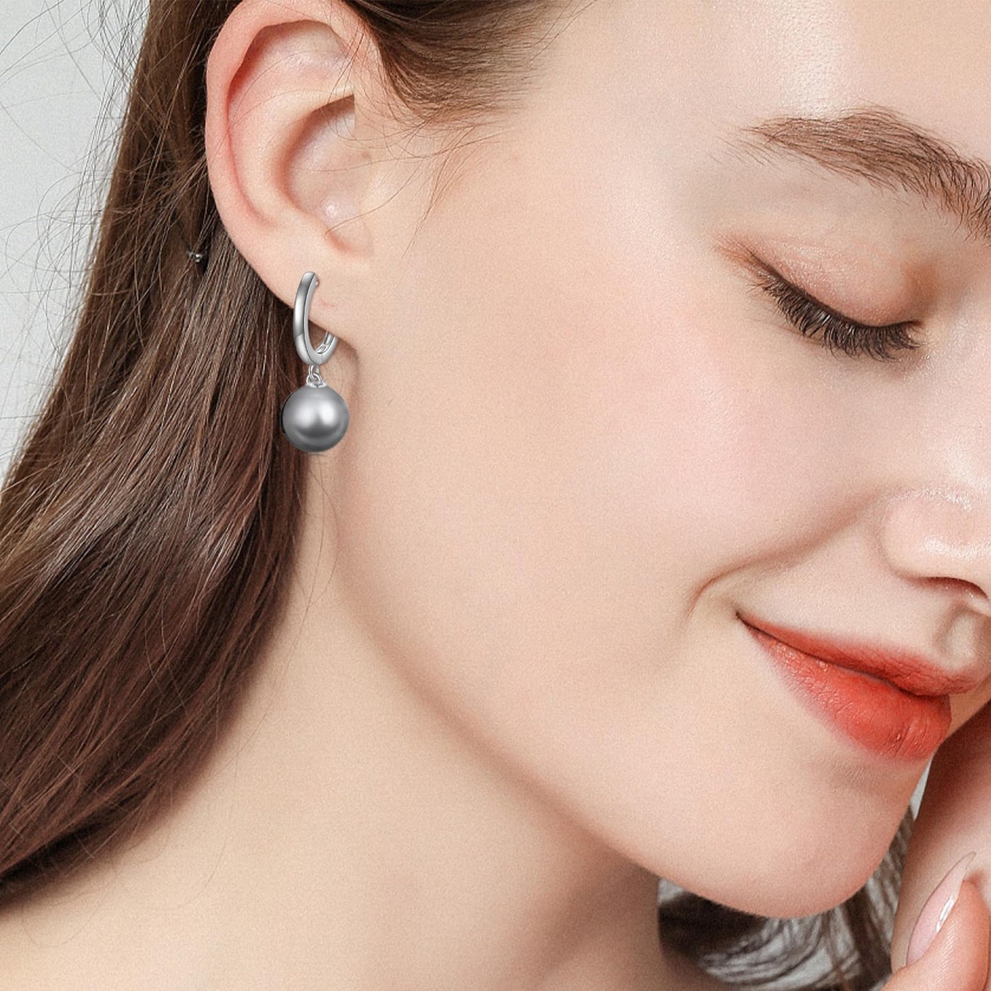 925 Sterling Silver Black Pearl Hoop Earrings Dangle Drop Jewelry Gifts for Women (Grey Pearl)