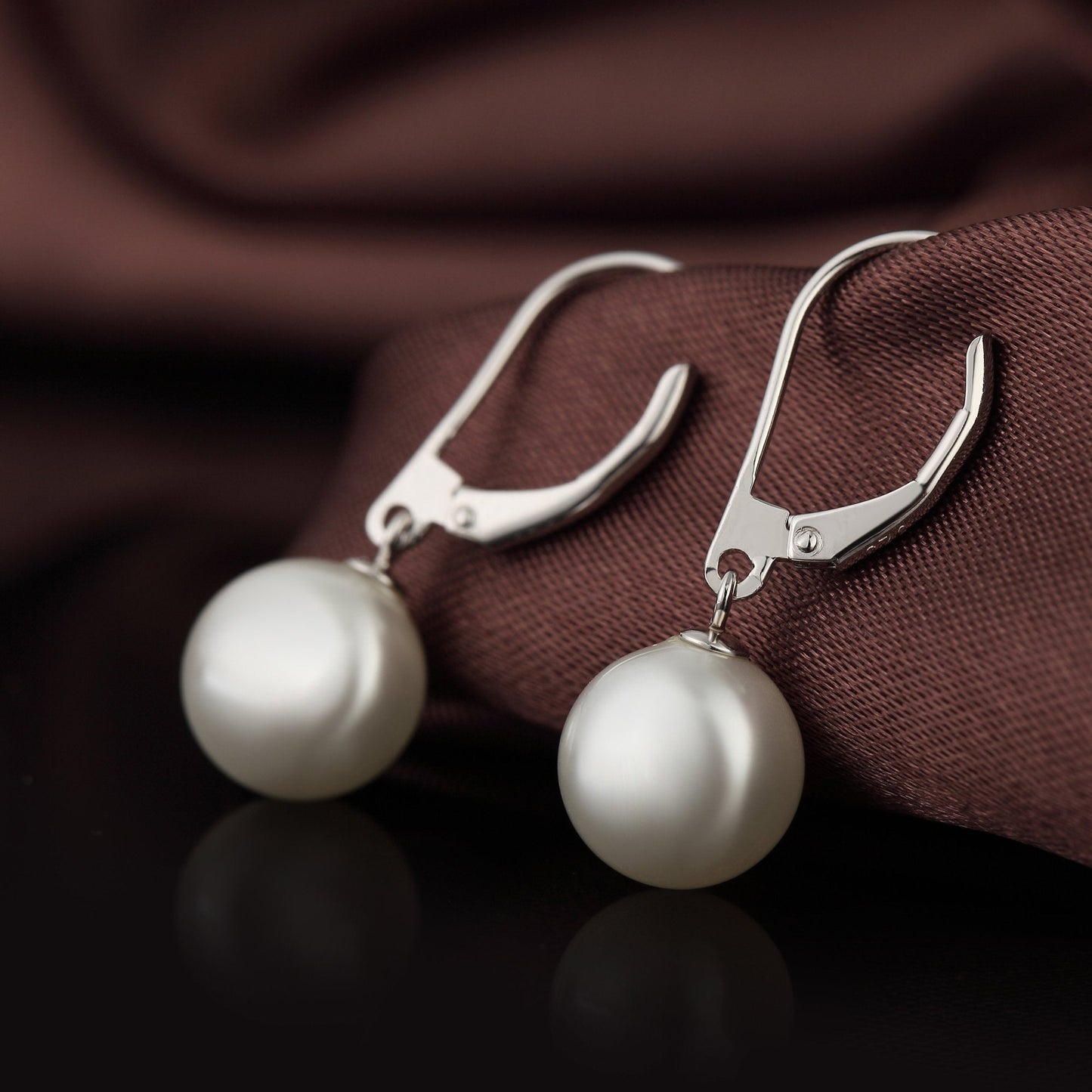 Han han Pearl Dangle Earring for Women 925 Sterling Silver Leverback Earrings 10MM