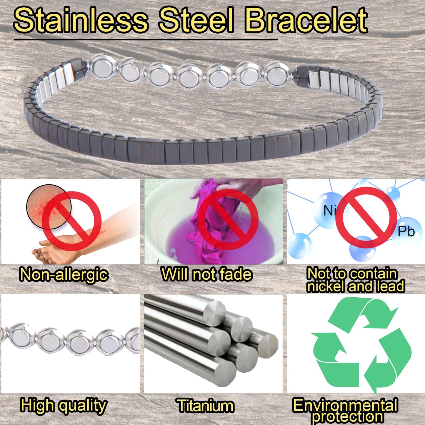 KYOSI Magnetic Bracelet for Women Energy Balance Stainless Steel Bracelet Magnet jewelry Stretches Elastic Small Bracelet (Silver+Black)