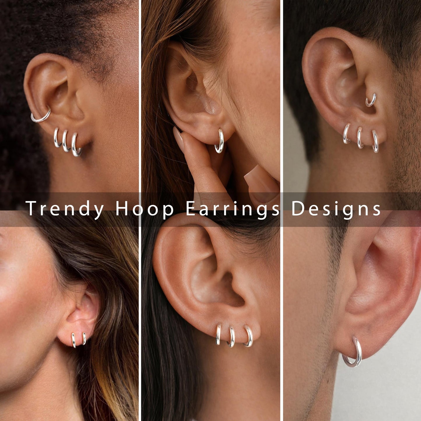 Gokeey 316L Surgical Stainless Steel Small Silver Huggie Hoop Earrings 6mm 6mm 8mm 10mm,Hypoallergenic Silver Earrings Hoop Cartilage Helix Lobes Hinged Sleeper Earrings For Men Women