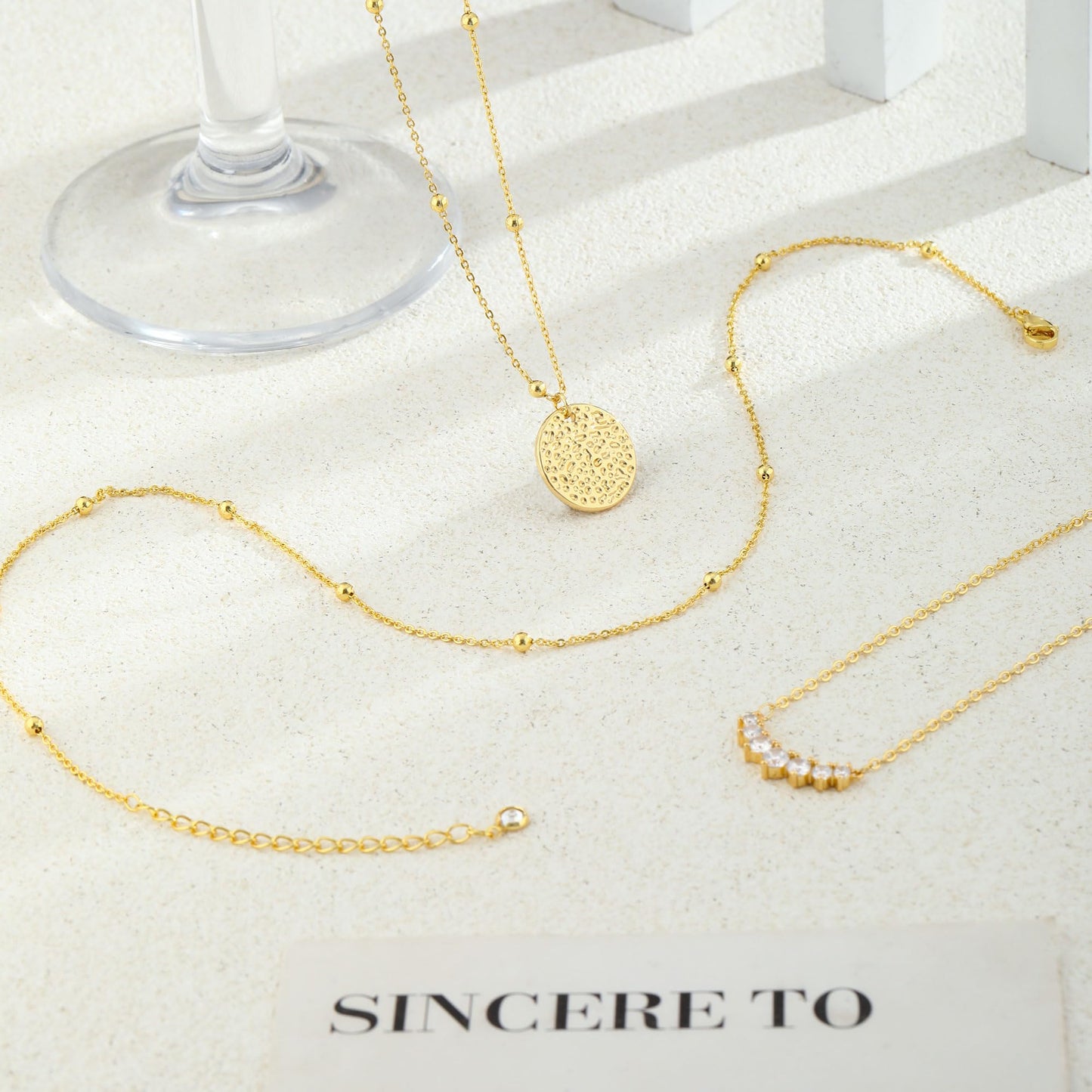 Layered Gold Necklaces for Women Stackable Dainty 14K Gold Plated Silver Chain Necklace Layering Cute Fashion Pendant Choker Necklaces Trendy Jewelry Set Gifts for Women (hammered texture round, golden)