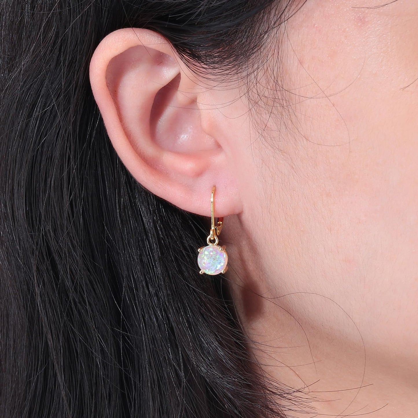 CiNily Round-Cut Opal Dangle Earrings for Women Hypoallergenic Pink Purple Fire Opal Rhodium Plated Leverback Gemstone Drop Earrings Jewelry Gift for St Patrick's Day Easter Mother's Day Graduation