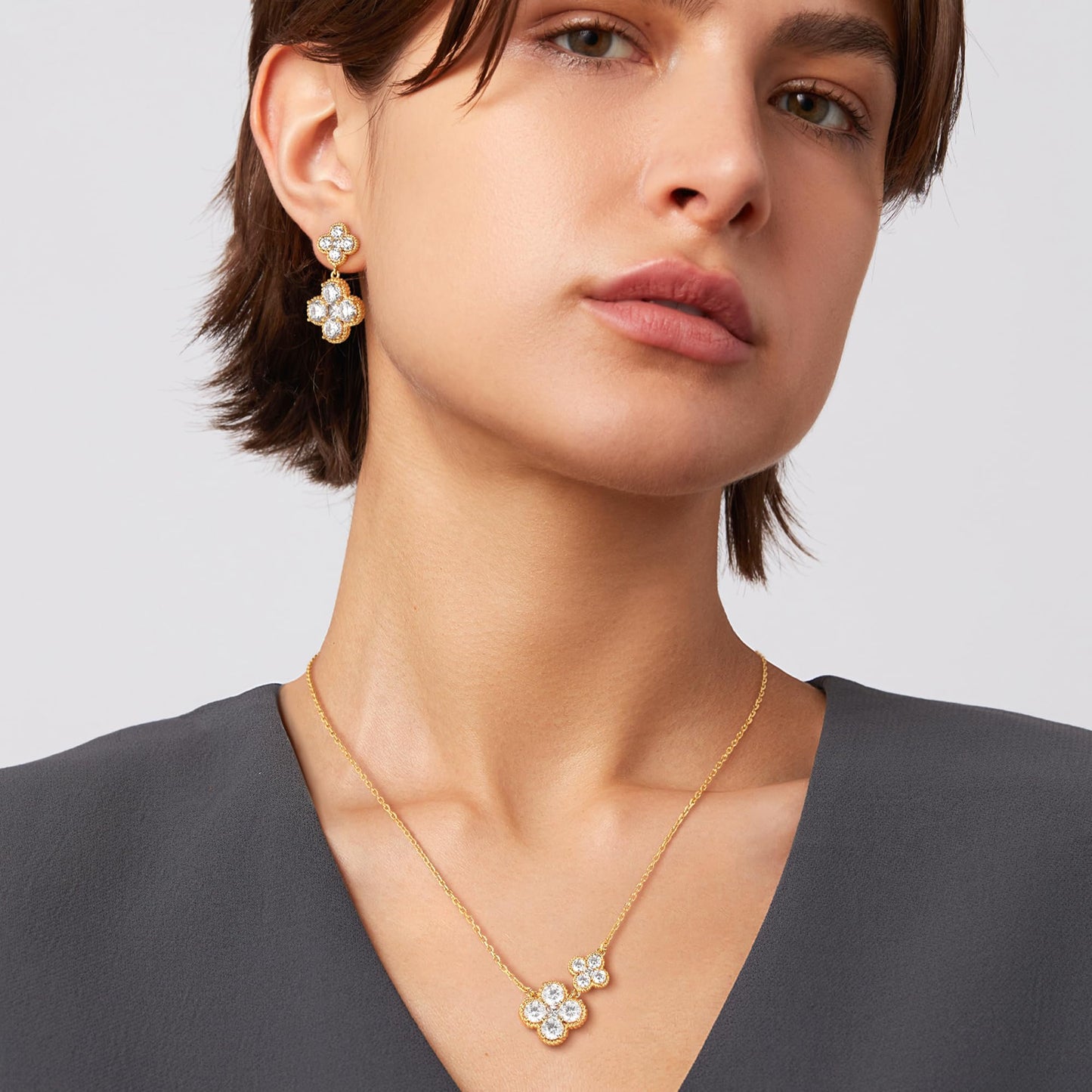 MTMY Dangle Earrings for Women 14K Gold Plated Four Leaf Clover Dangling Drop Birthstone Stud Earrings Trendy Flower Birthstone Jewelry Birthday Gifts(April)
