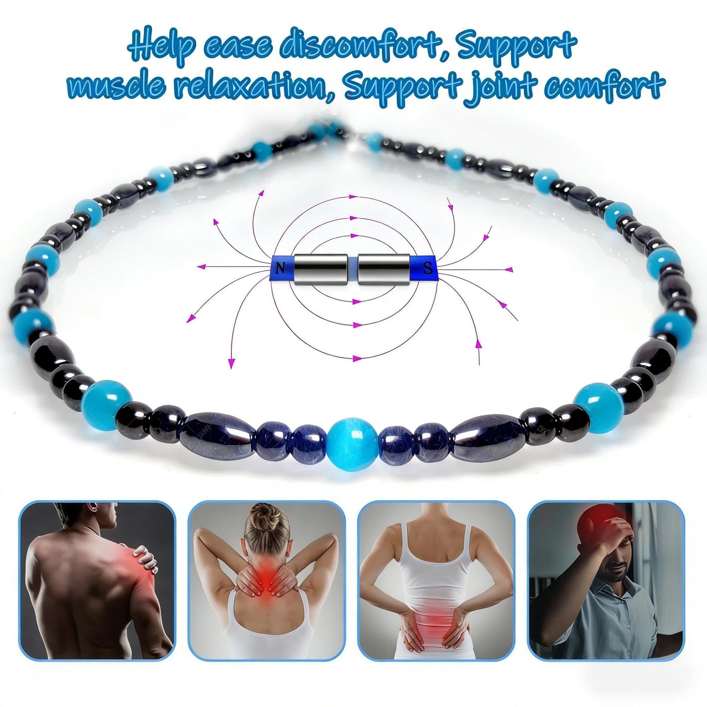 Hion Magnetic Black Obsidian & Purple Amethyst Necklace for Women Men, Natural Wellness Jewelry for Daily Comfort & Relaxation