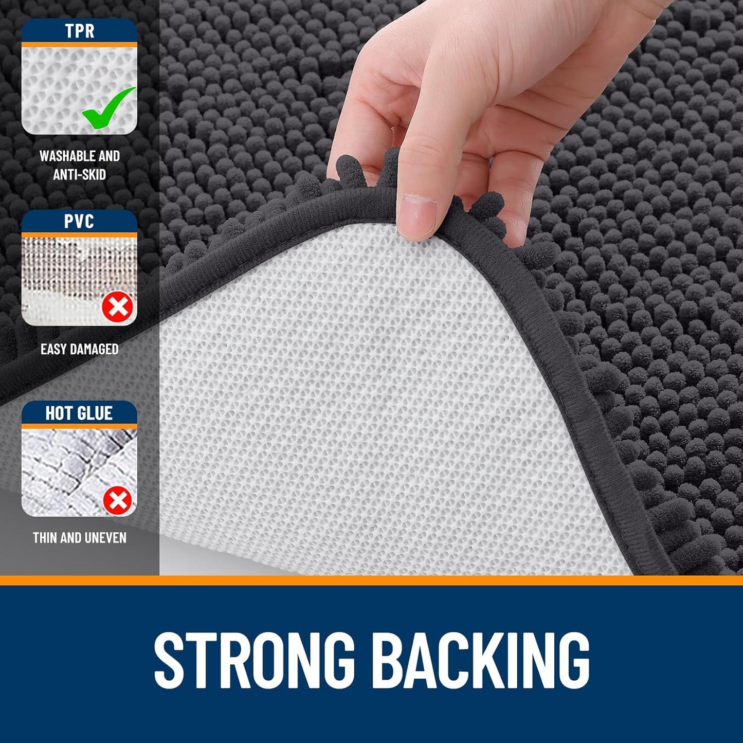 OLANLY Large Bathroom Rugs - Extra Soft Chenille Bath Mats | Quick Dry & Machine Washable, Dark Grey 59x35
