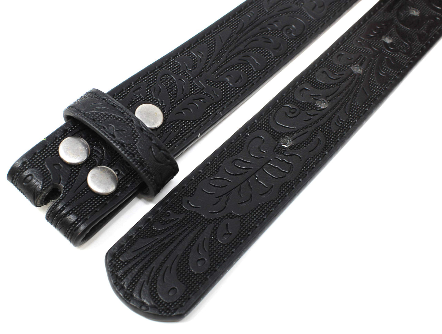 BC Belts Womens Leather Belt Strap with Embossed Western Scrollwork 1.25" Wide with Snaps (Black-M)