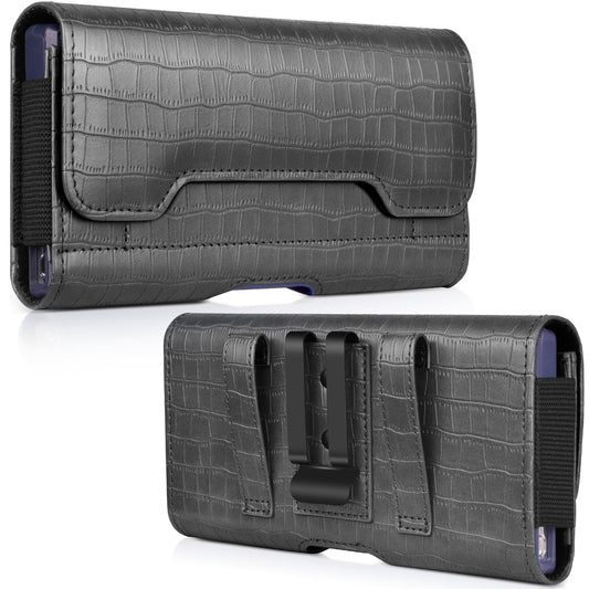 ACCKUO Leather Phone Holster with Strong Metal Belt Clip and Card Holder Compatible with iPhone 17 Air, 16/15/14/13 Pro Max, Galaxy S26/S25/S24/S23/S22 Plus and FE for Everyday Protection, L-Grey
