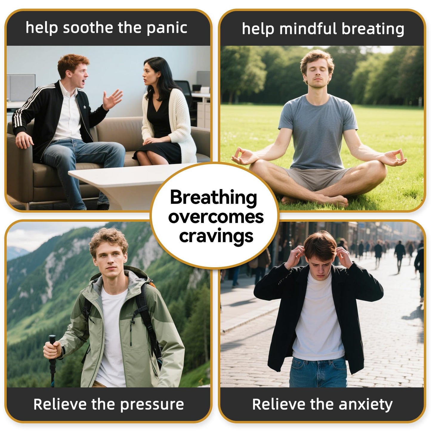 ENFANTRY Breathing Necklace Mindfulness Anxiety Relief Pendant Breathing Stainless Steel Stress Relief Meditation Gifts for Women and Men - Black