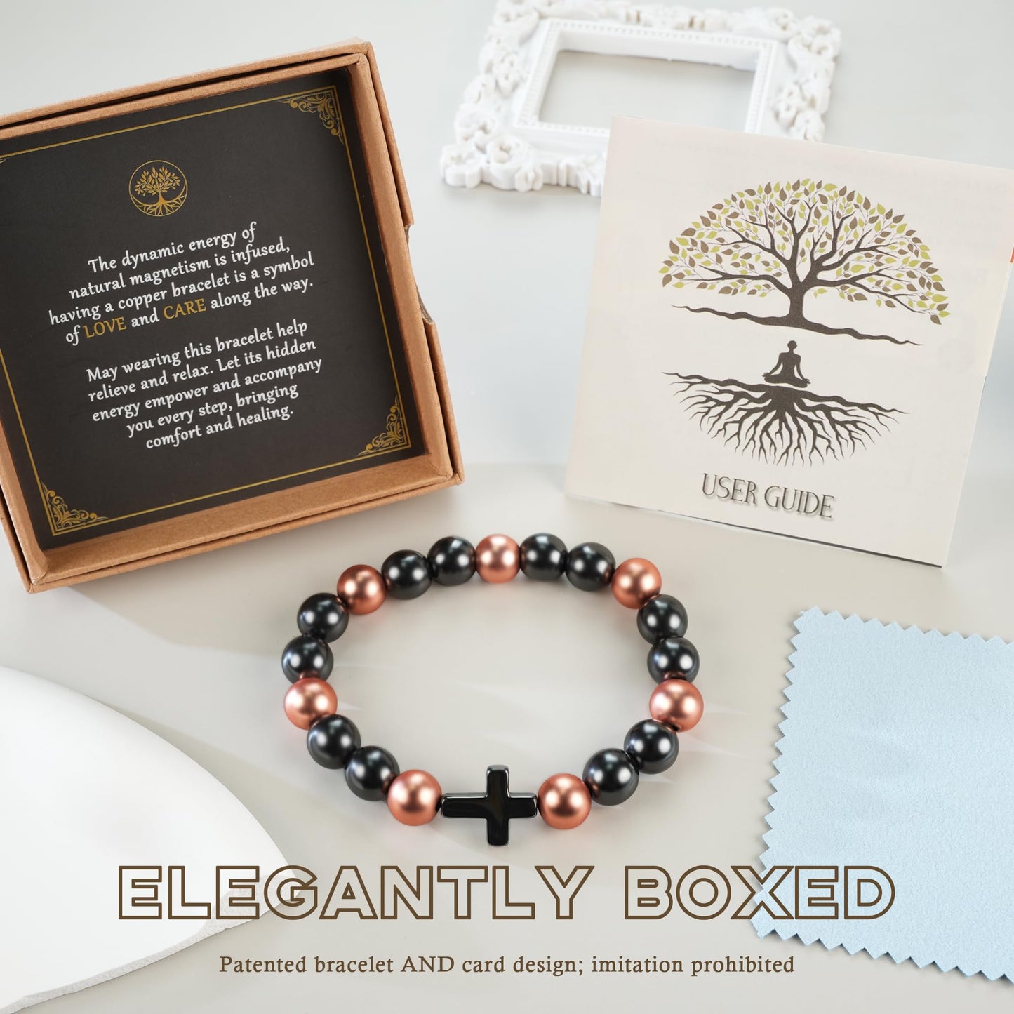 PEALICIOUS Copper Bracelet for Women and Men, 10MM Cross Copper Magnetic Bracelets with 3500 Gauss Magnetic Bead as Christian Jewelry for Dad, Cooper Hematite Jewelry Pulsera de Cobre Para Hombres