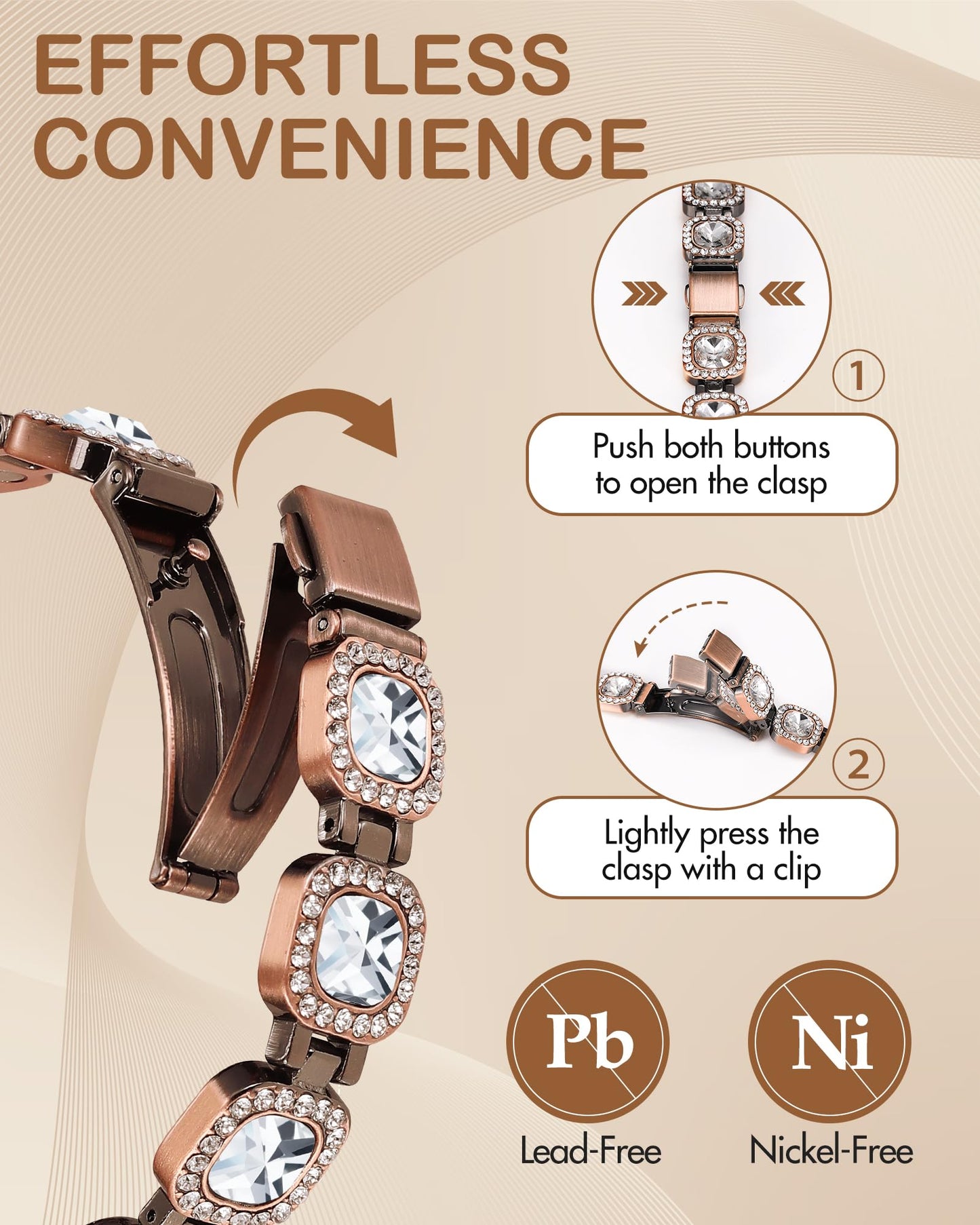 Feraco Copper Bracelets for Women, 4X Ultra Strength Magnetic Bracelet with 3800 Gauss Neodymium Magnets & Sparkling Austrian Cut Crystals, Adjustable Pure Copper Jewelry Gift