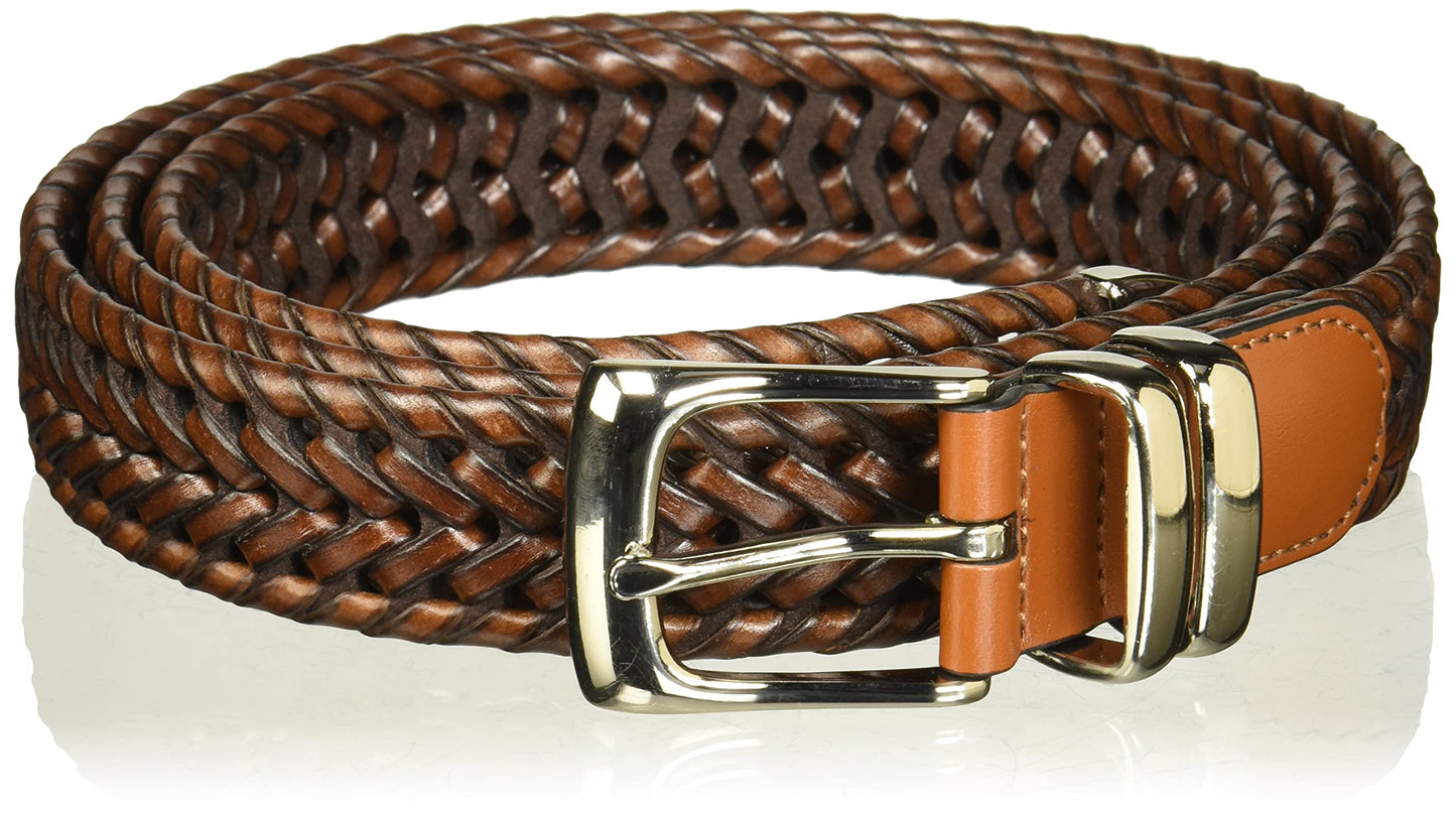 Perry Ellis Men's Portfolio Braided Leather Belt, Luggage, 44