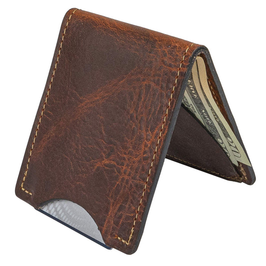 Front Pocket Slim Bifold Wallet for Men | Made in USA | Premium Full Grain Leather Men’s Wallet with Minimalist Design Tobacco Snakebite Brown